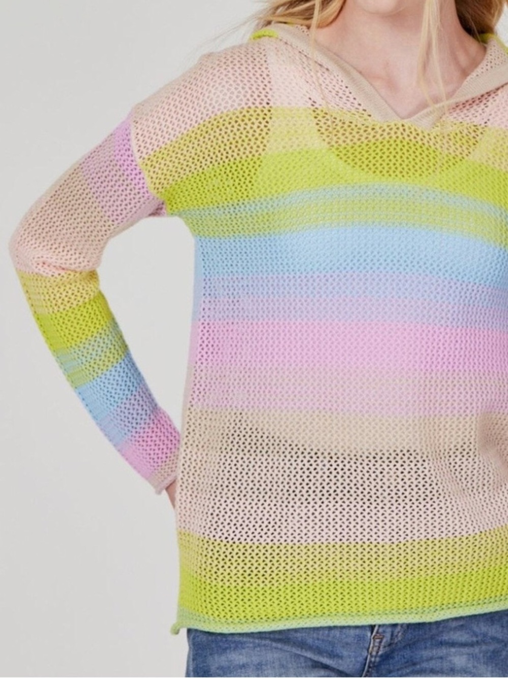 J Society Lightweight Open Knit Pastel Striped  Sweater